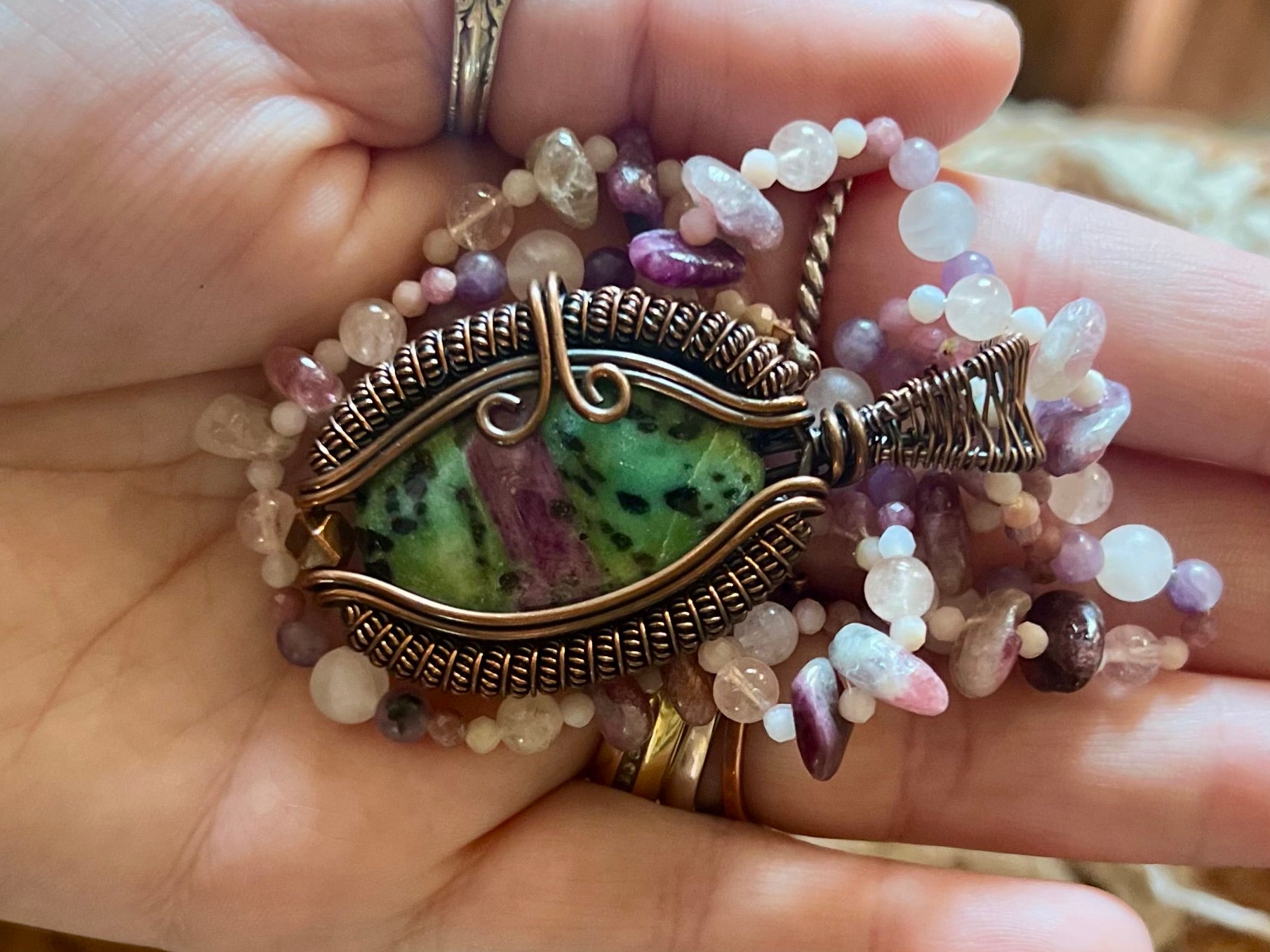 Wire Wrapped Ruby Zoisite Necklace