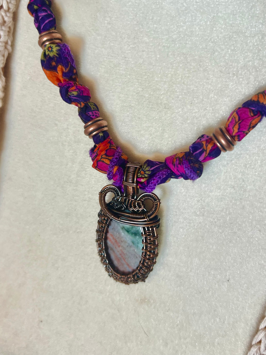 Wire Wrapped Unakite Jasper Necklace