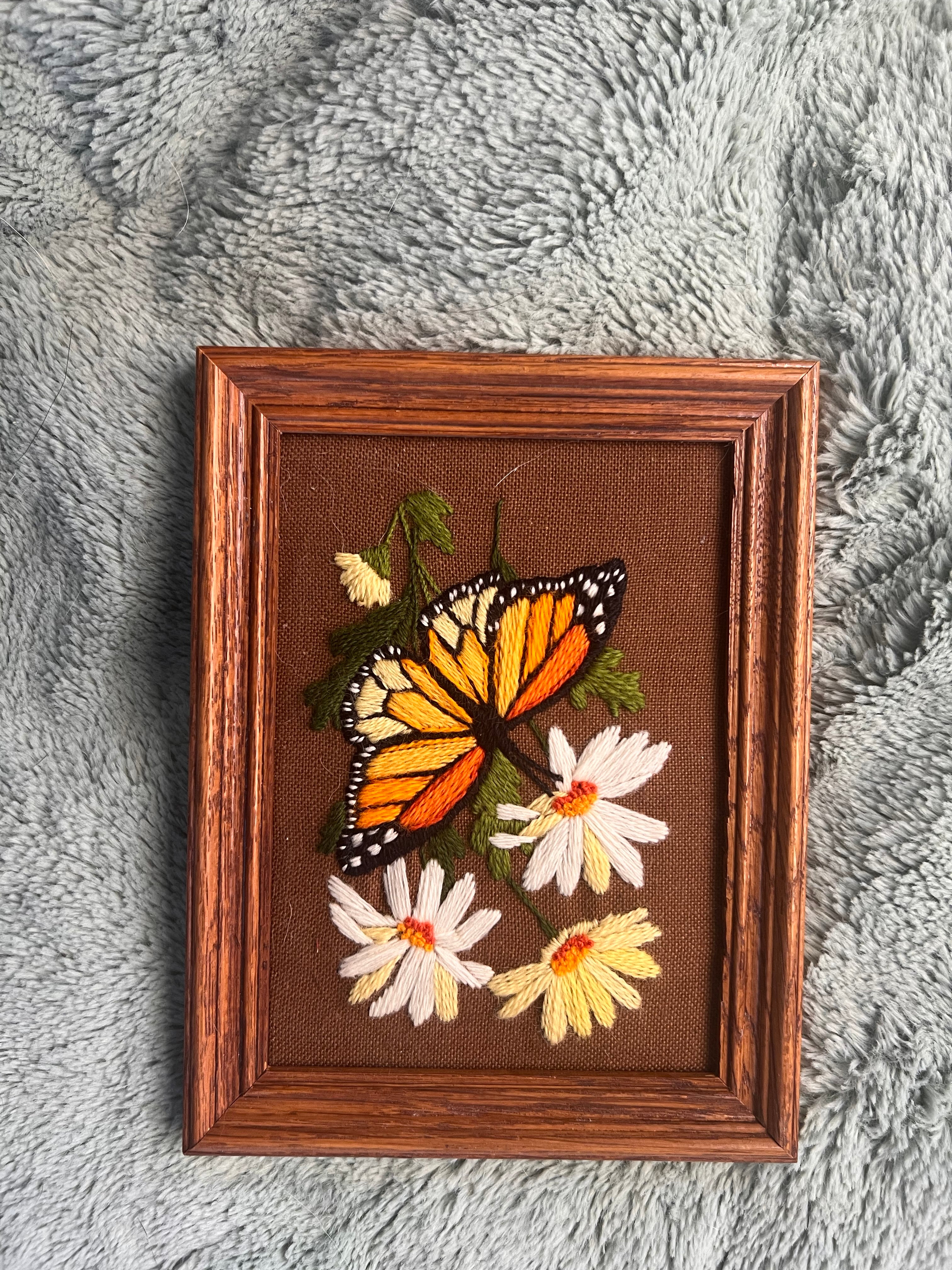 1970s framed monarch butterfly embroidery – Creekside Alchemy