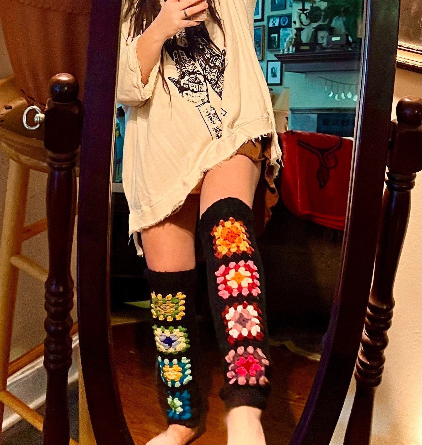 Granny square crochet leg warmers