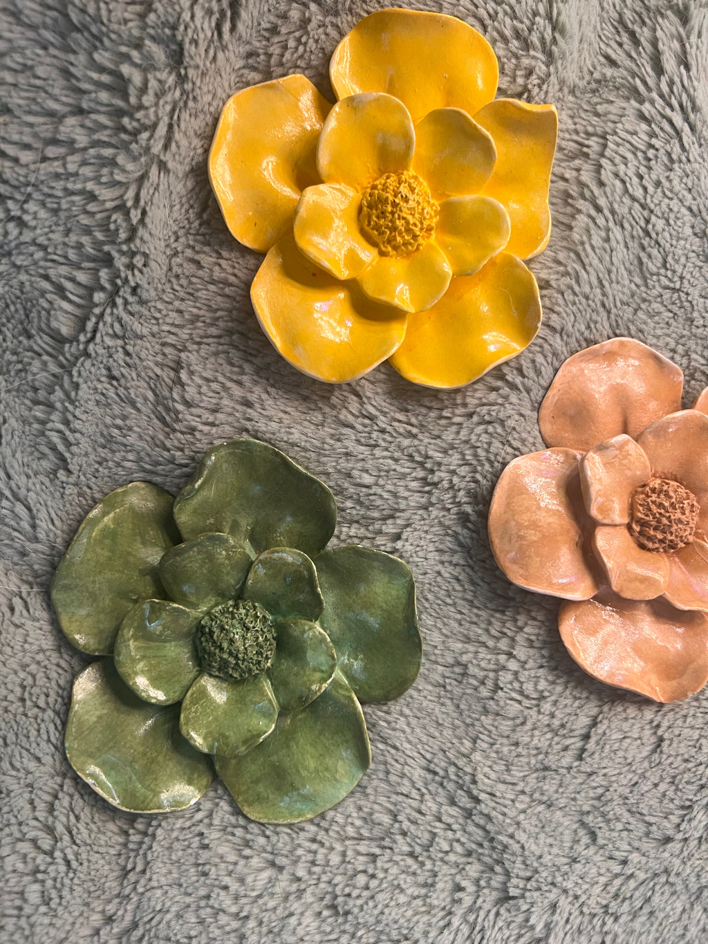 Set of three ceramic flowers