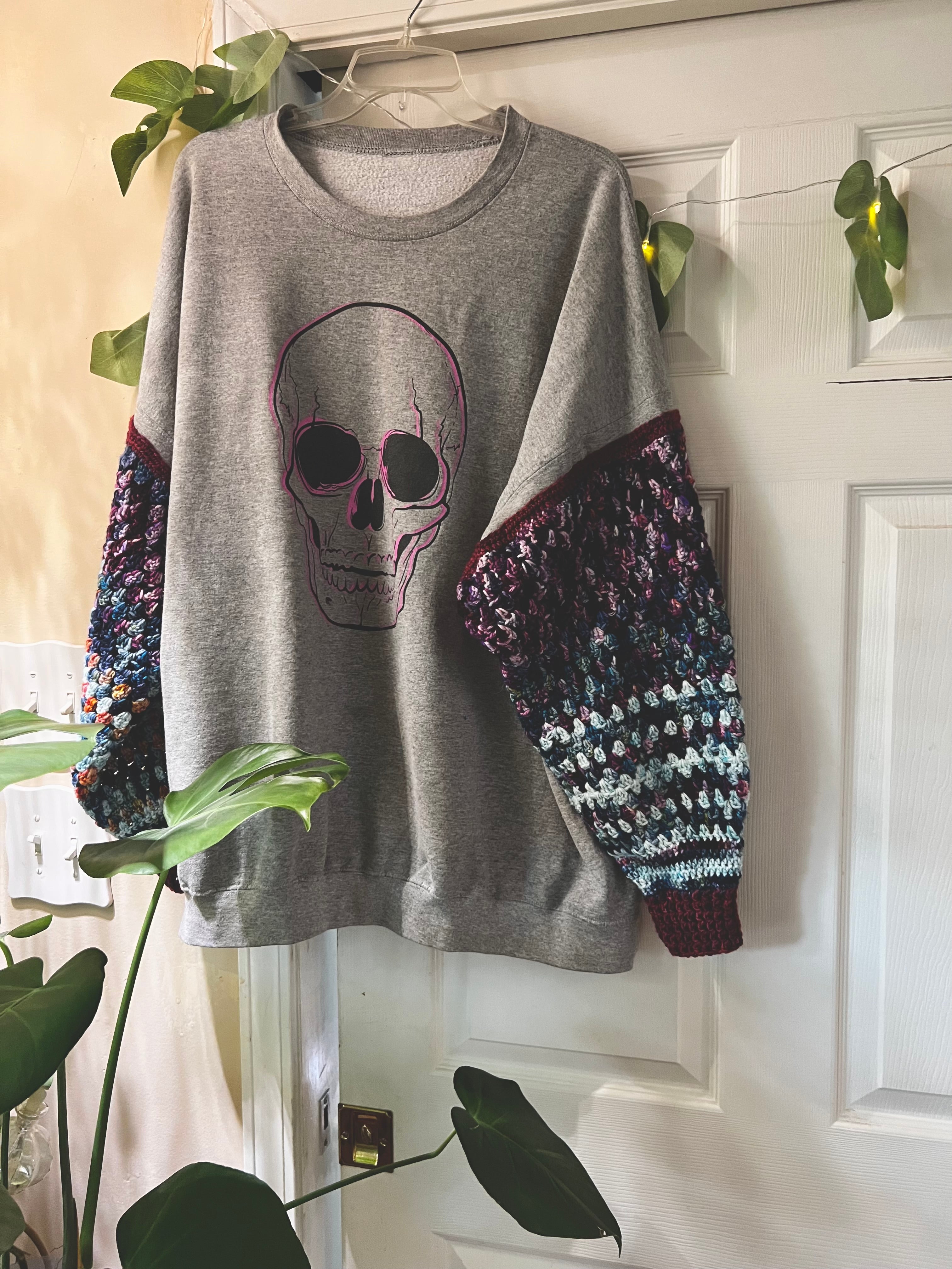 Skull Sweater + Crochet sleeves