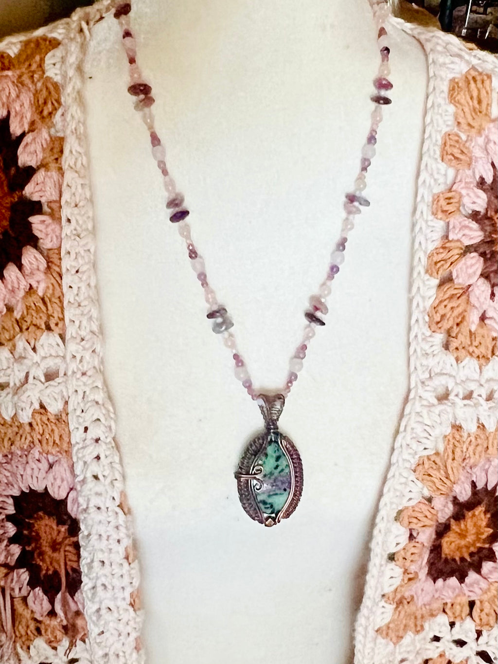 Wire Wrapped Ruby Zoisite Necklace