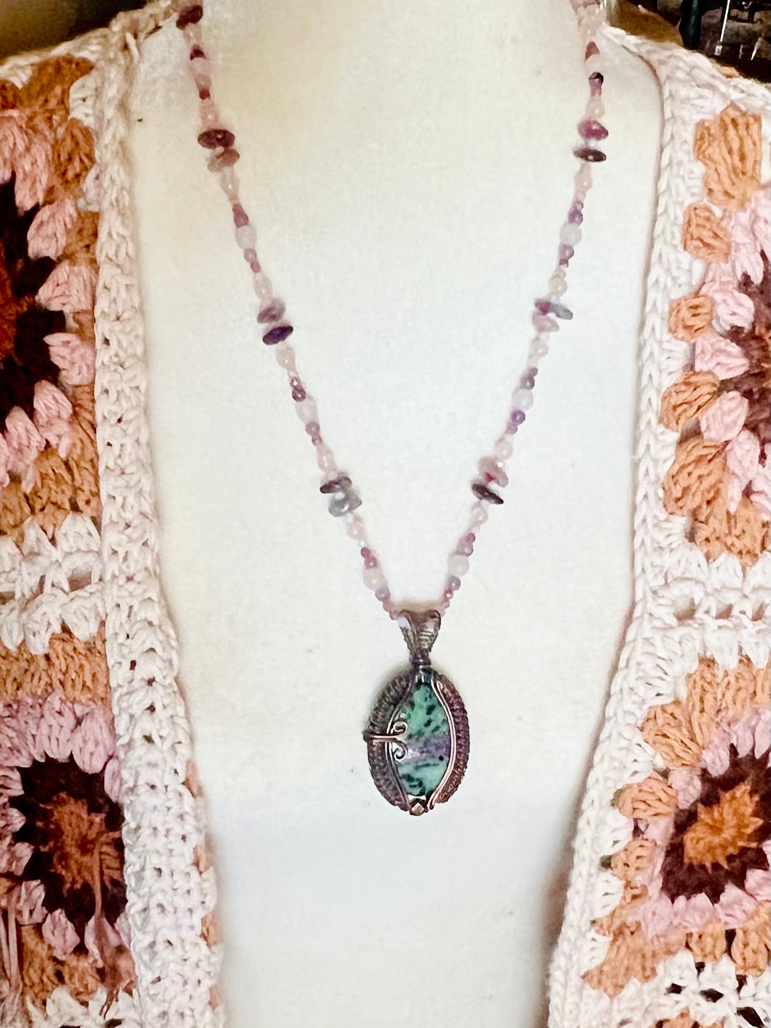 Wire Wrapped Ruby Zoisite Necklace