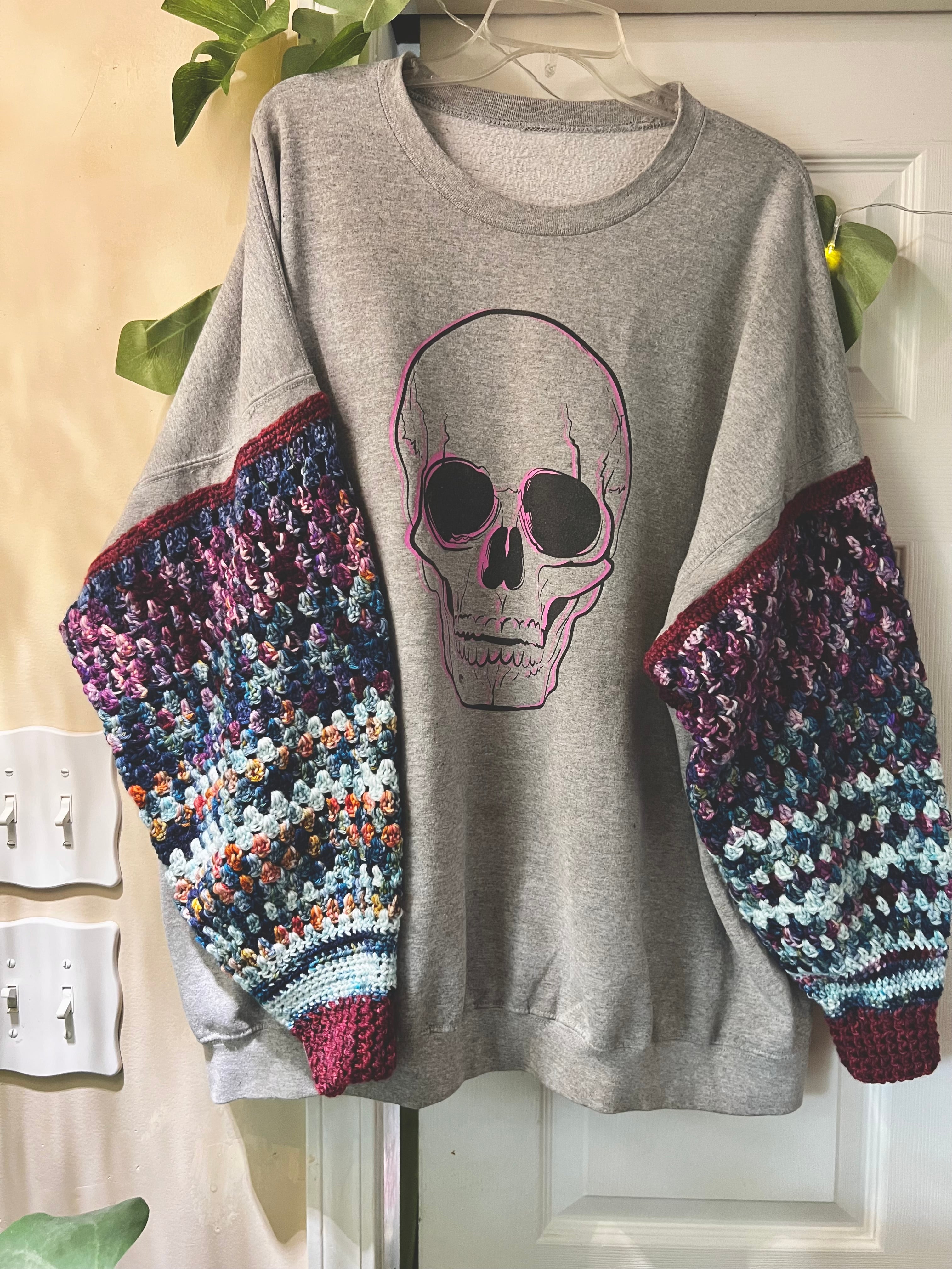 Skull Sweater + Crochet sleeves