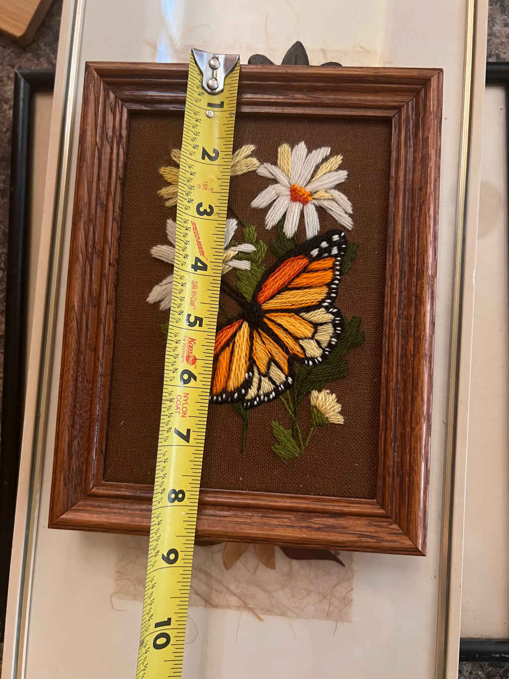 1970s framed monarch butterfly embroidery