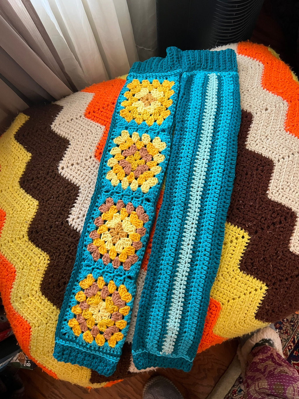 Granny square crochet leg warmers