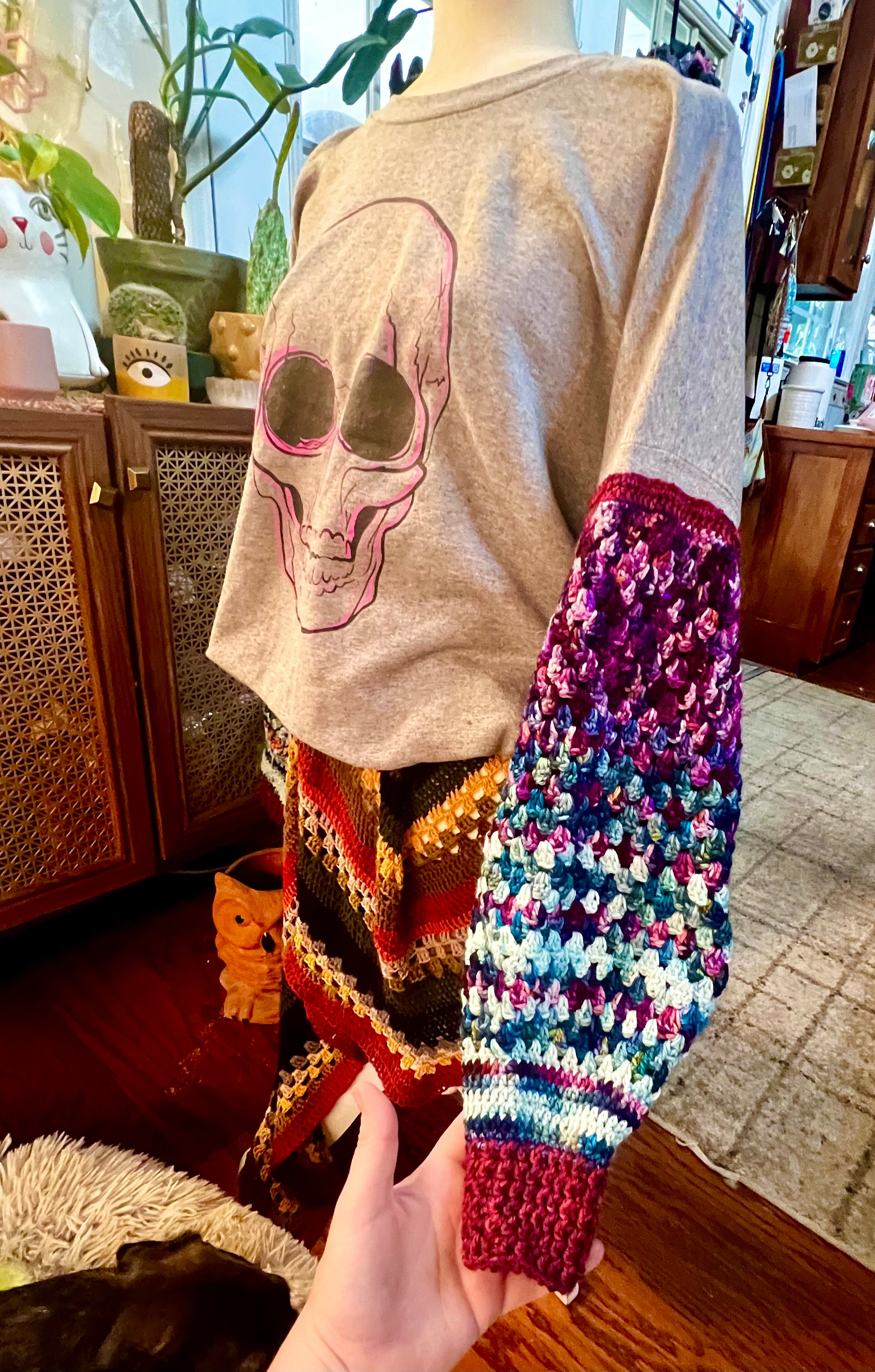 Skull Sweater + Crochet sleeves