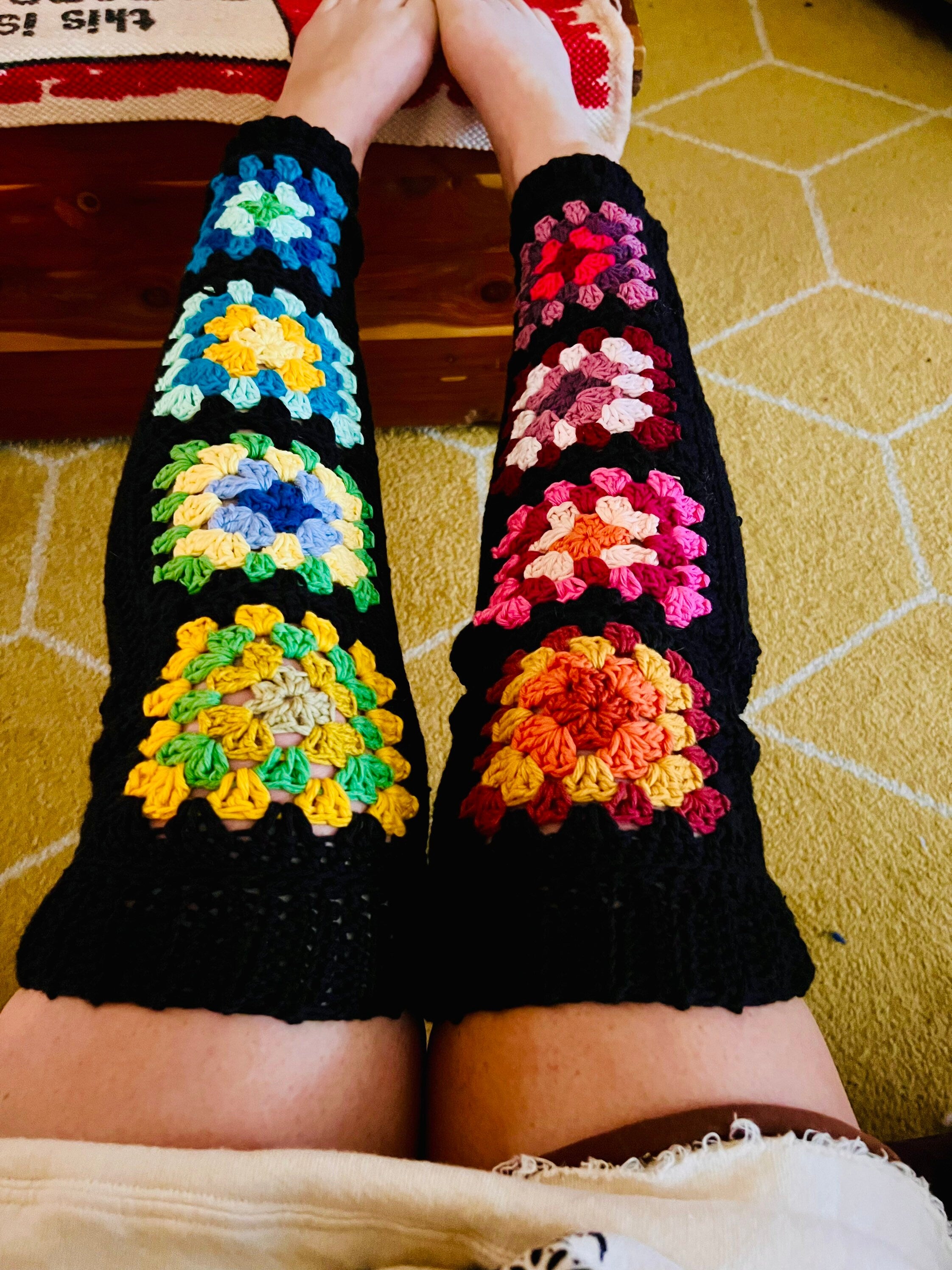 Granny square crochet leg warmers