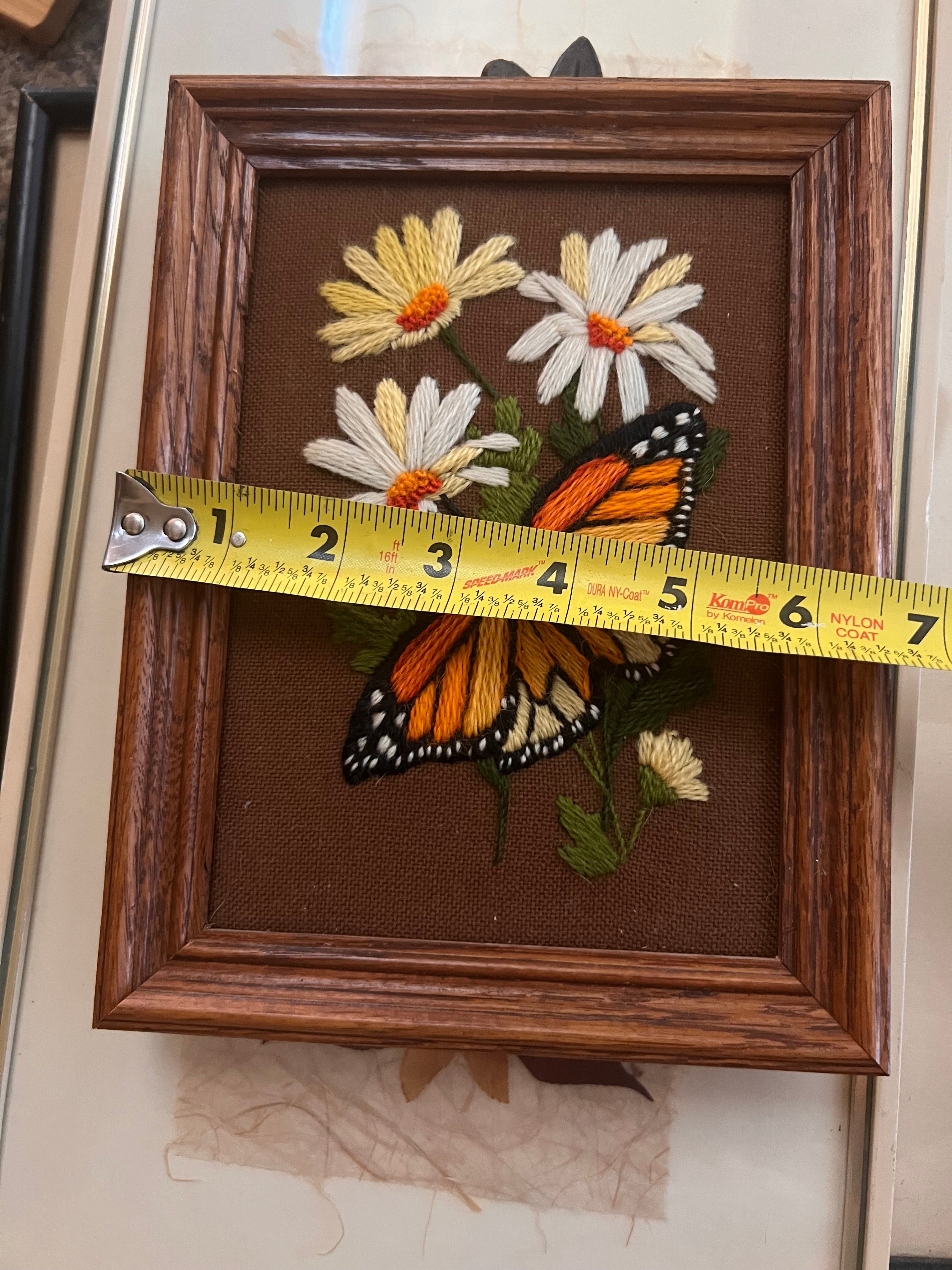 1970s framed monarch butterfly embroidery