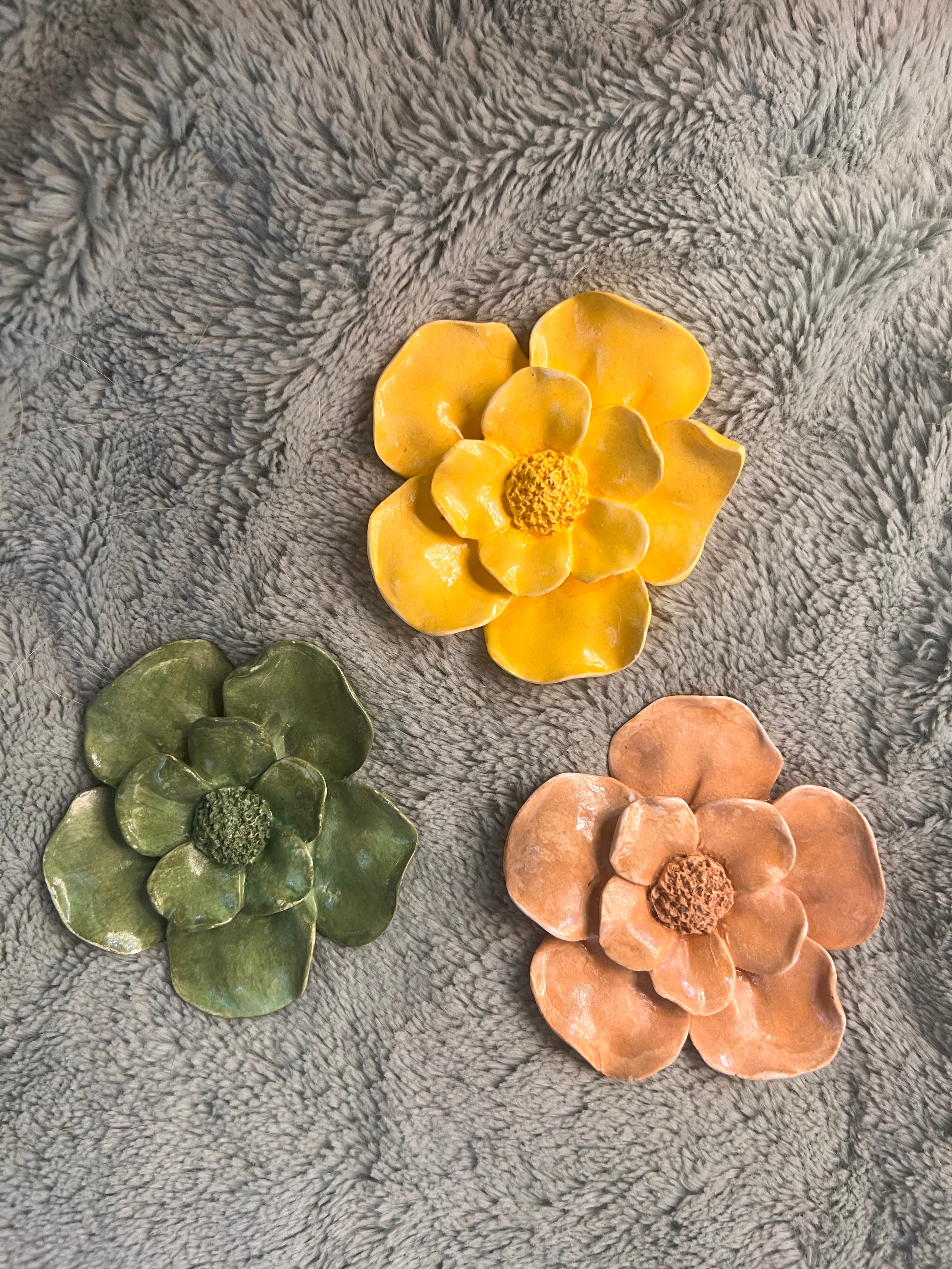 Set of three ceramic flowers