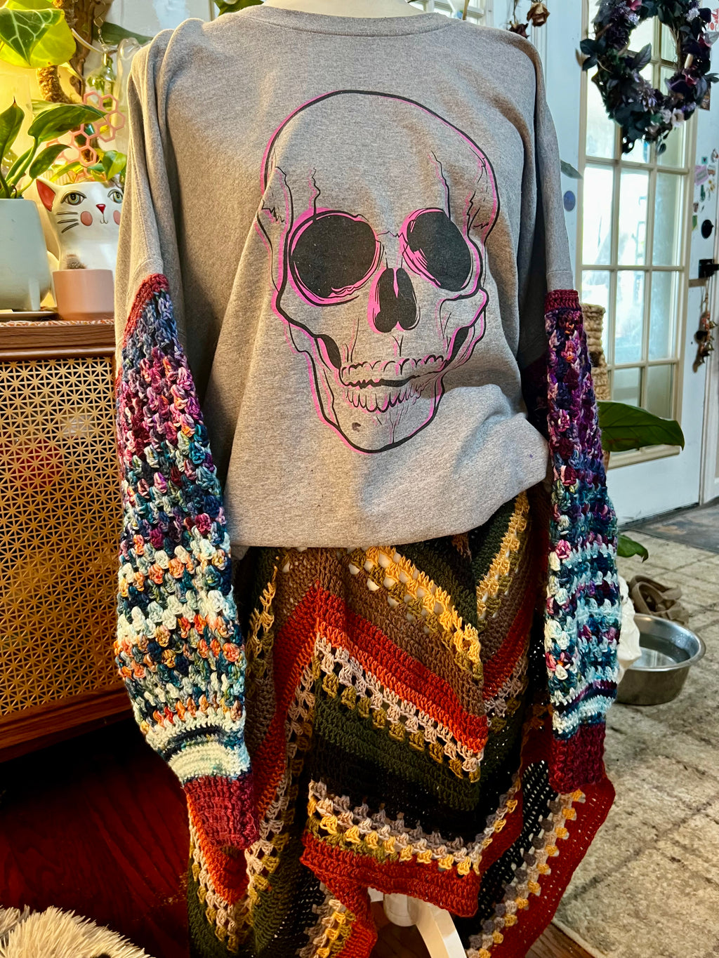 Skull Sweater + Crochet sleeves