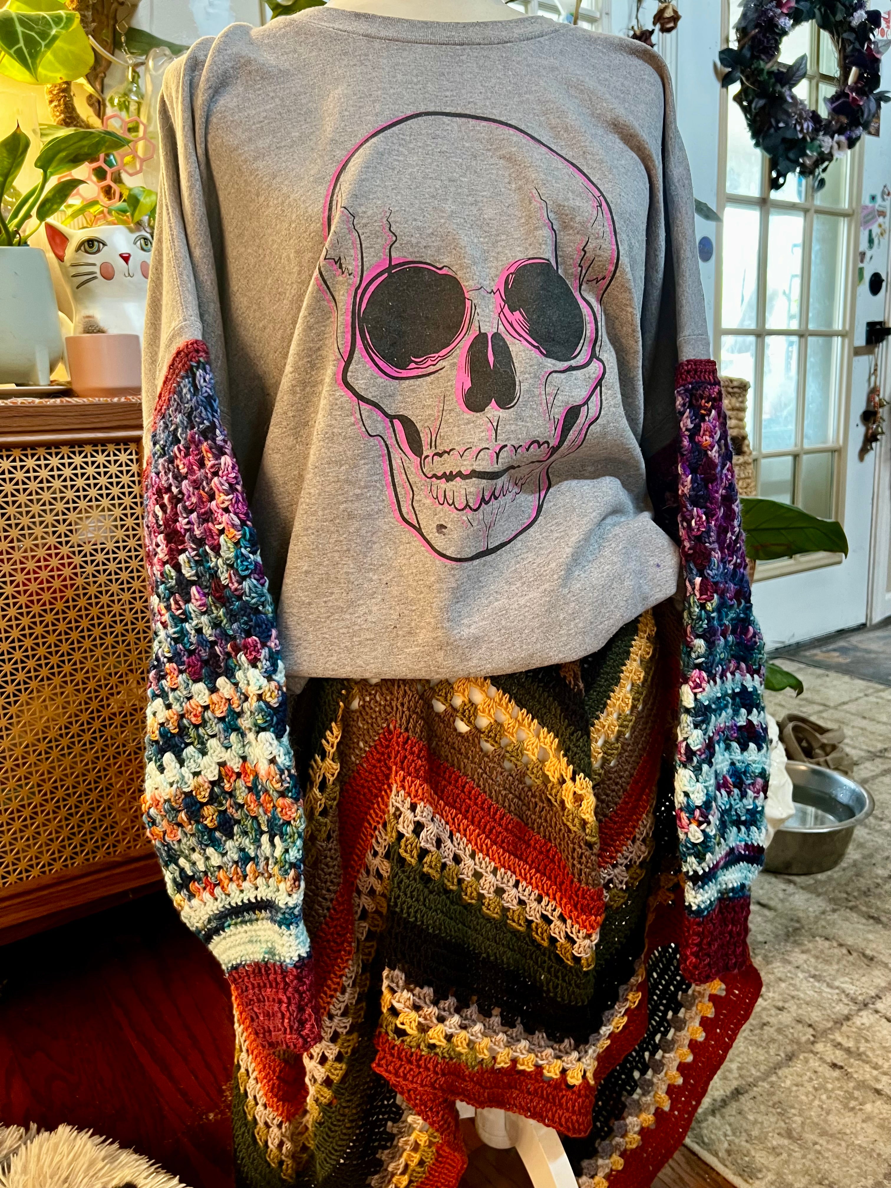 Skull Sweater + Crochet sleeves