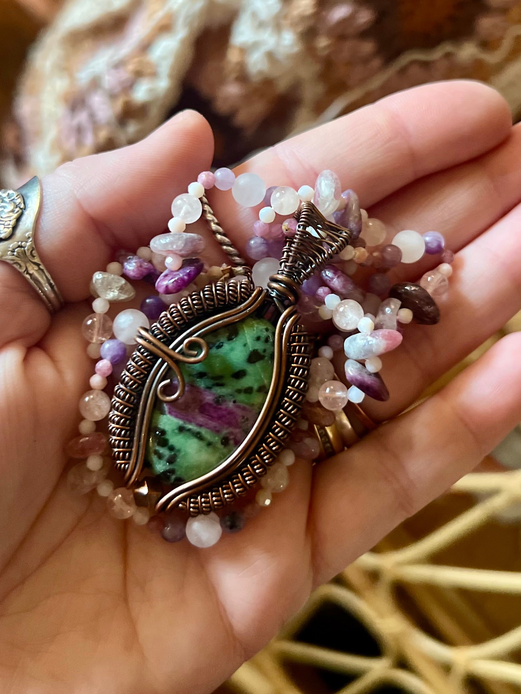 Wire Wrapped Ruby Zoisite Necklace