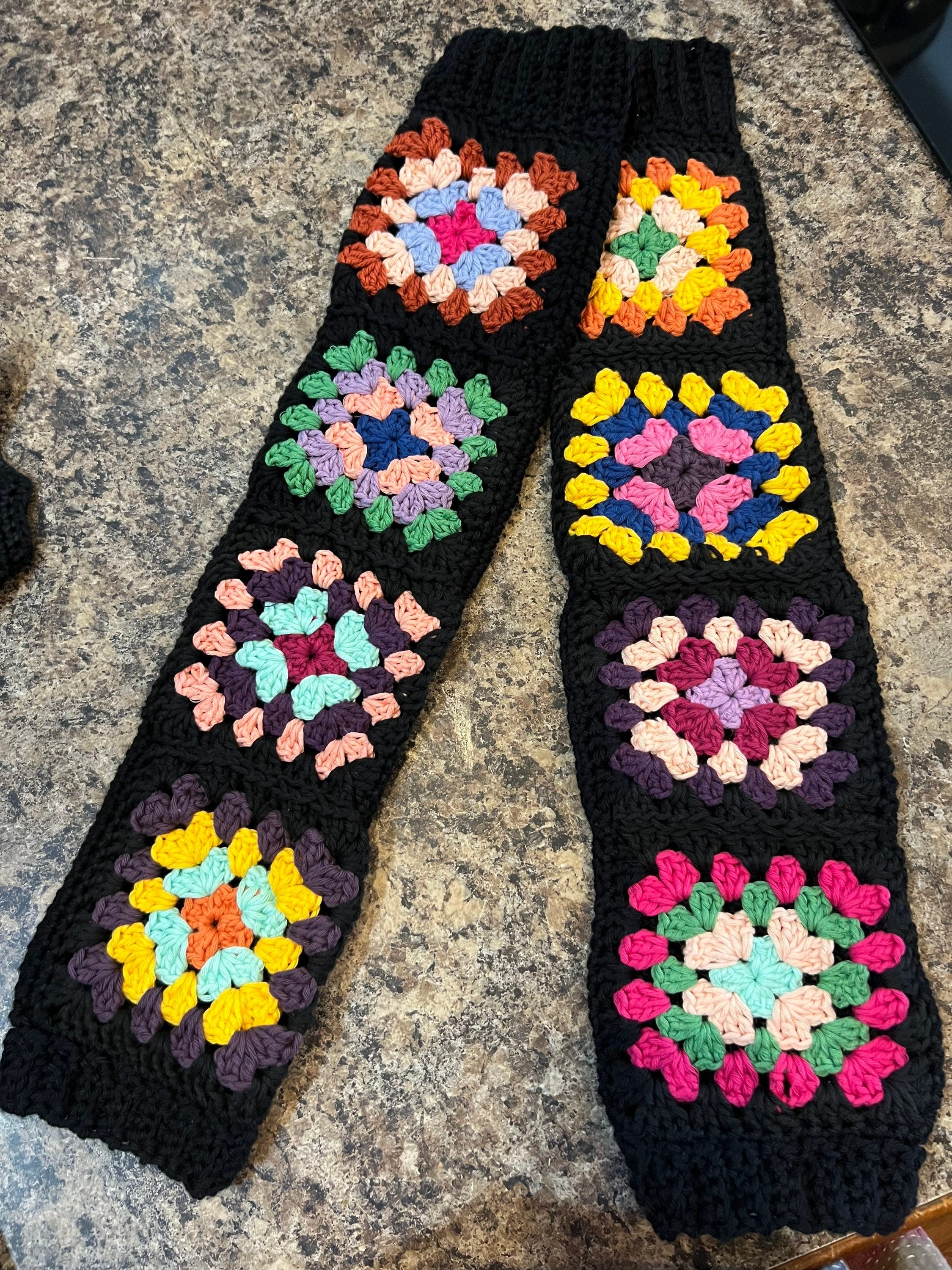 Granny square crochet leg warmers