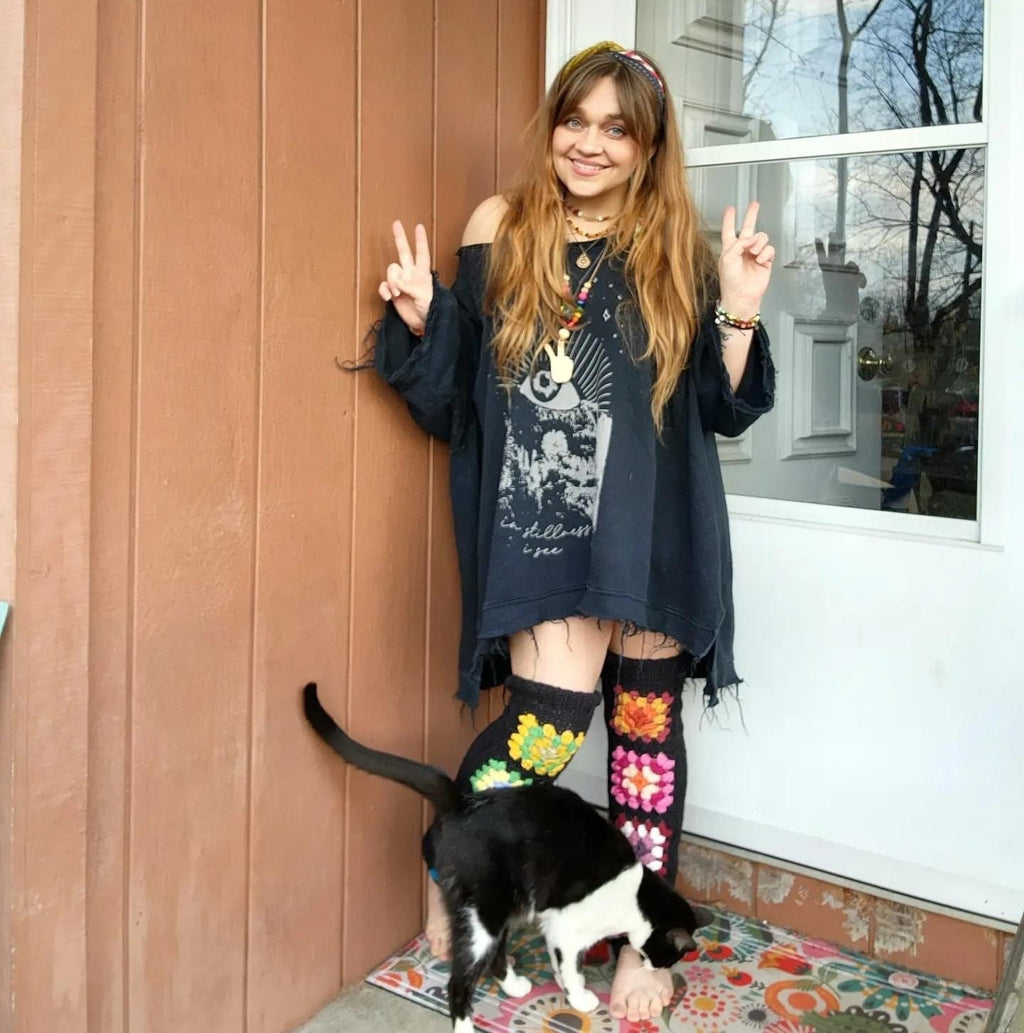 Granny square crochet leg warmers